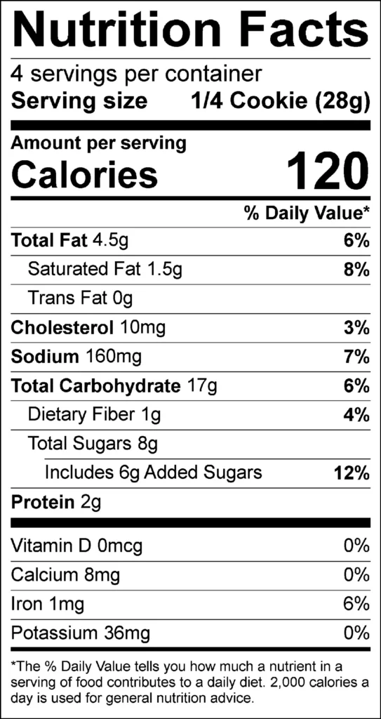 Oatmeal Raisin Cookie 4 oz (12cs) — nutrition label