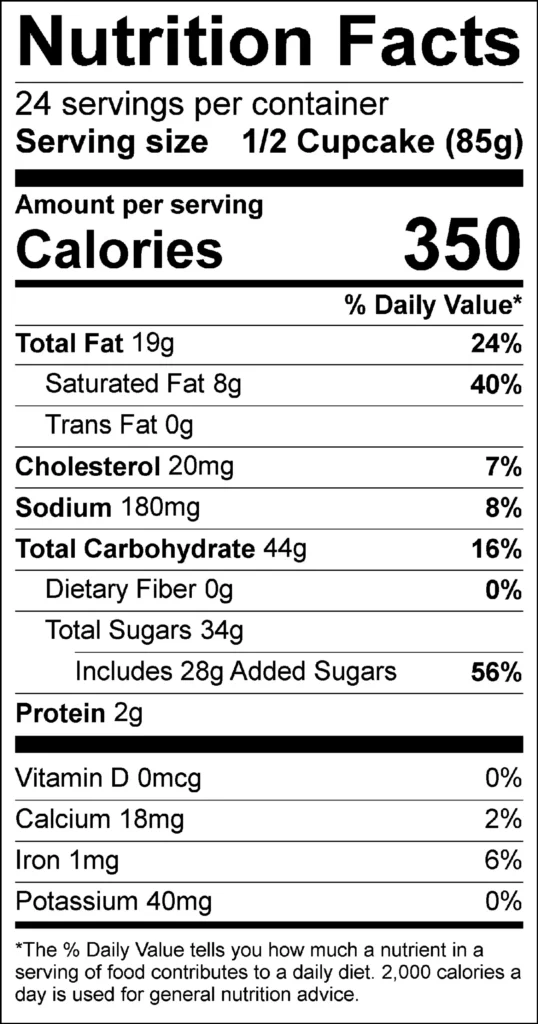 Lemon Coconut Cupcake 6 oz (12cs) — nutrition label