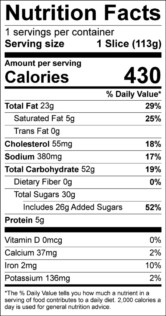 Chocolate Chip Yogurt Loaf Individually Wrapped Dozen — nutrition label