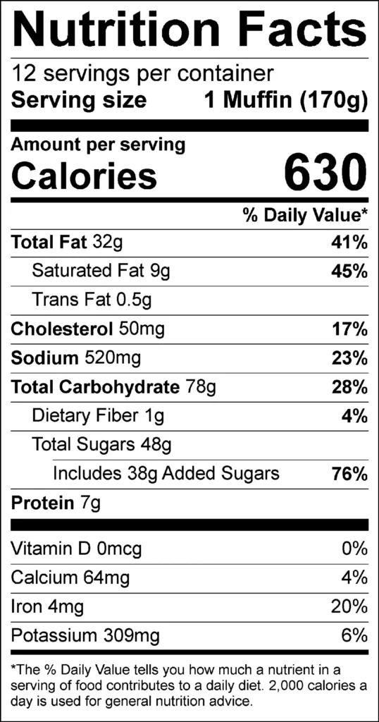 Dutch Chip Yogurt Muffin 6 oz (12cs) — nutrition label