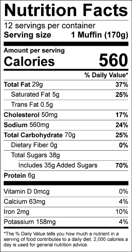 Orange Cranberry Yogurt Muffin 6 oz (12cs) — nutrition label