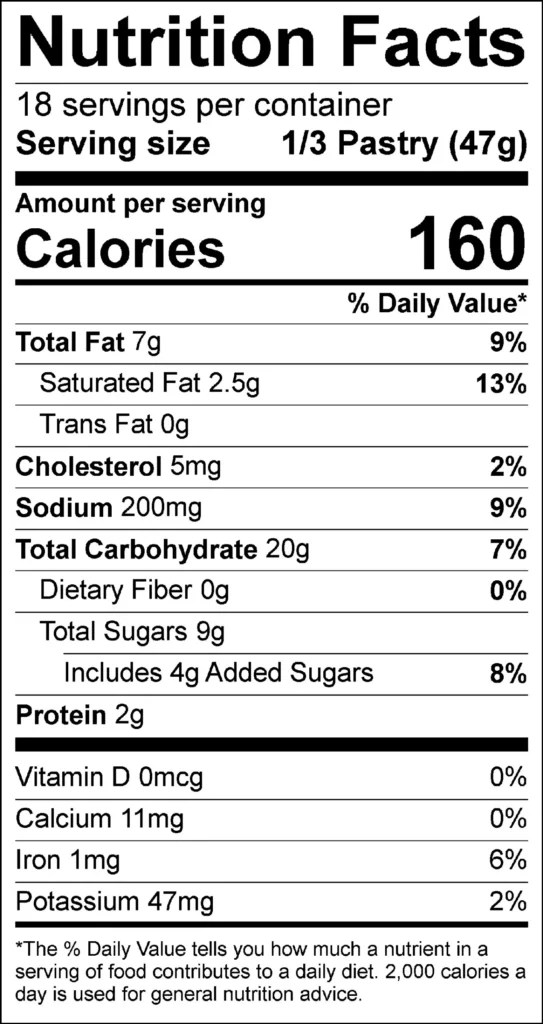 Blueberry Danish Round 5 oz (6cs) — nutrition label