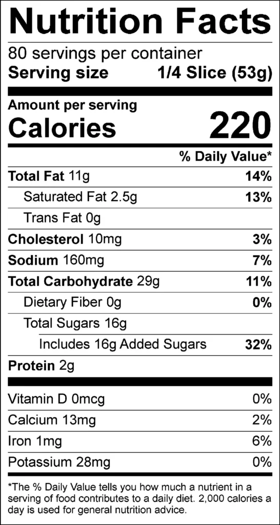 Raspberry Crumb Cake 9.25 lb — nutrition label