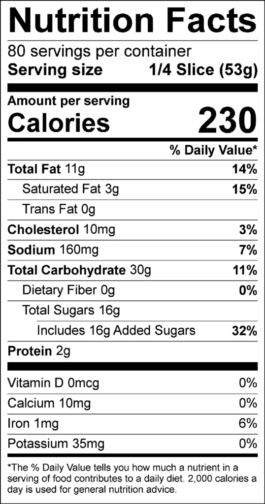 Marble Crumb Cake 9.25 lb — nutrition label