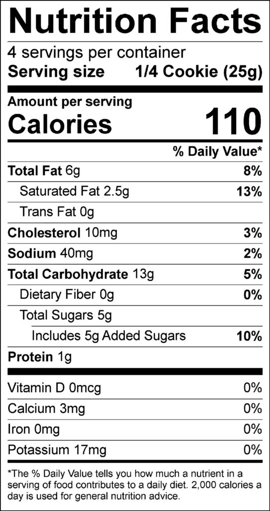 Valentine Heart Sugar Cookie 3.5 oz (12cs) — nutrition label